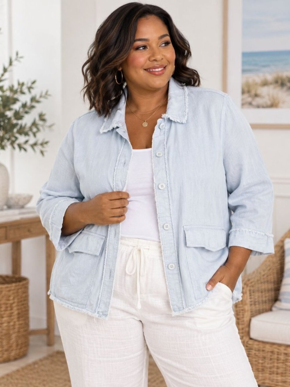 Westbound Linen Blend Jacket 2X NWT Light Blue Coastal Grandma Plus Size